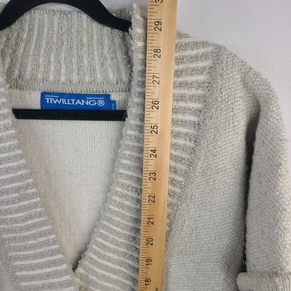 Twilltango Men's Beige Deep V-Neck Sweater With Ribbed Collar Pullover Sz L
